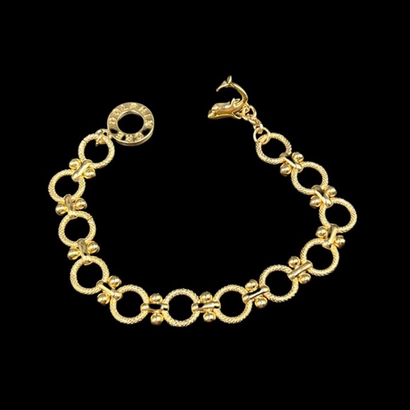 Vintage Gold Chain Link Dolphin Ore Toggle Bracelet 18K Yellow Gold Electroplate - Picture 1 of 3